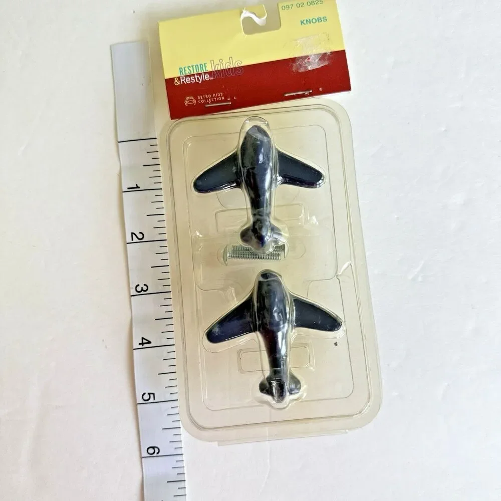 2002 RESTORE & RESTYLE Kids Blue Airplane Metal Dresser Pulls Knobs NEW